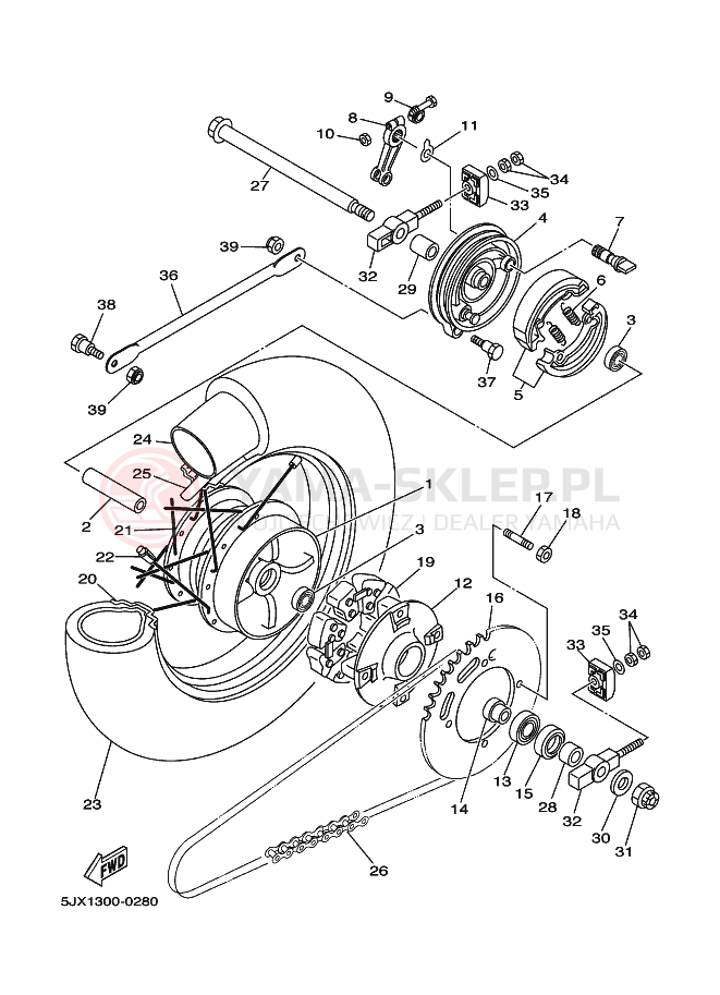 Schemat "Koło tył" do Yamaha XVS125 DRAGSTAR