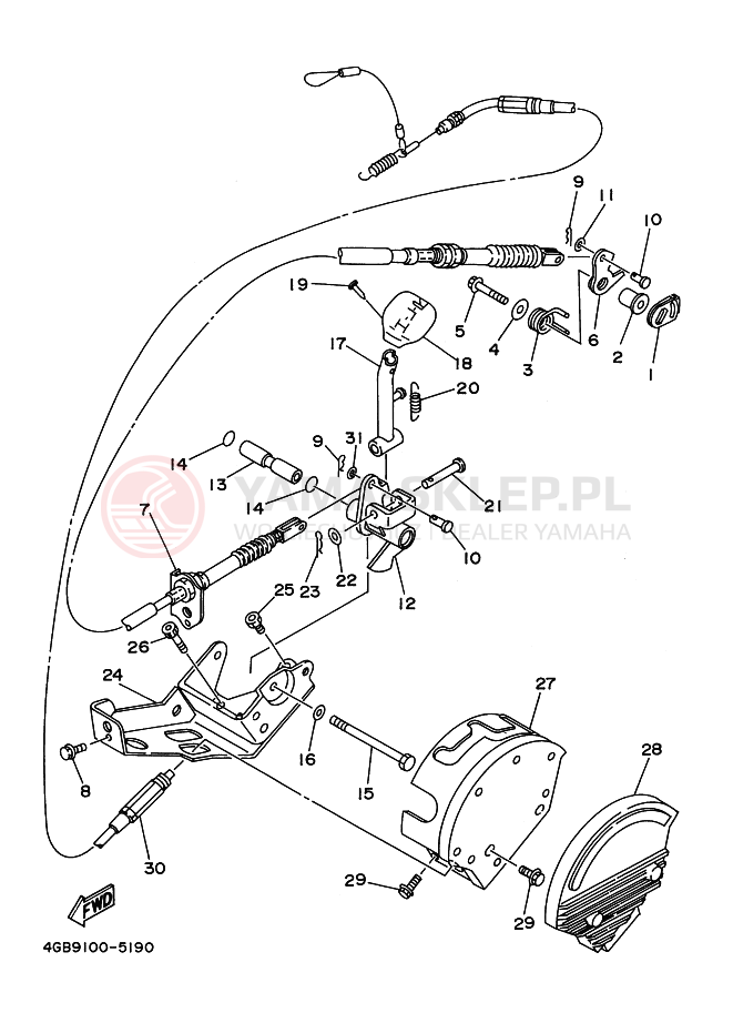 Schemat "Dźwignia zmiany biegów, wałek" do Yamaha BIG BEAR 350
