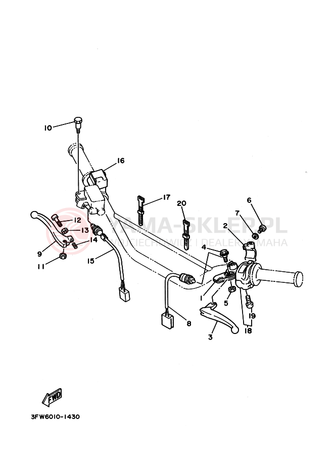 Schemat "Kierownica i osprzęt" do Yamaha DT125R