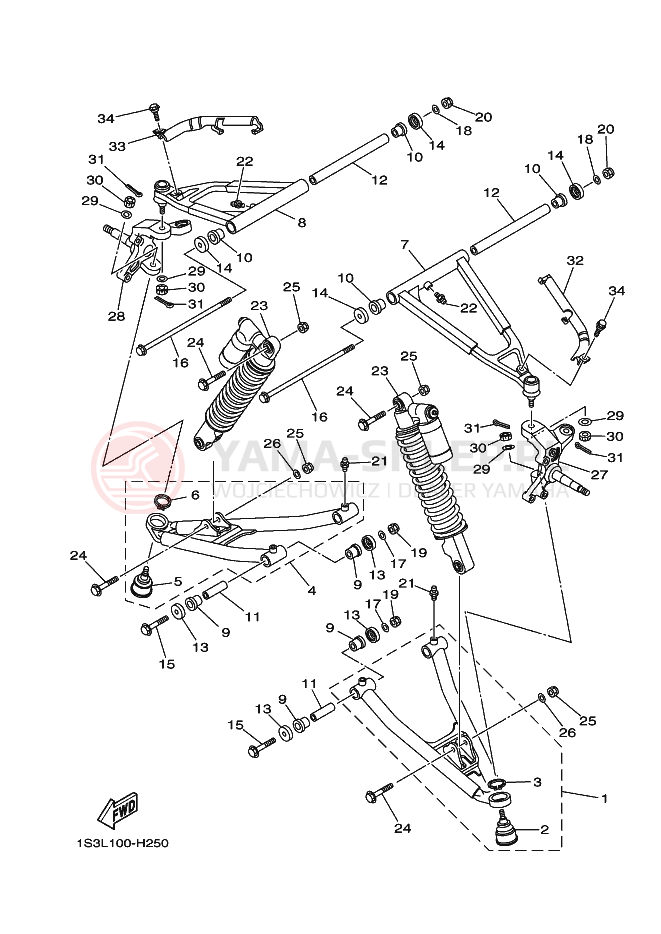 Schemat "PRZEDNIE ZAWIESZENIE KOŁA" do Yamaha YFM700R