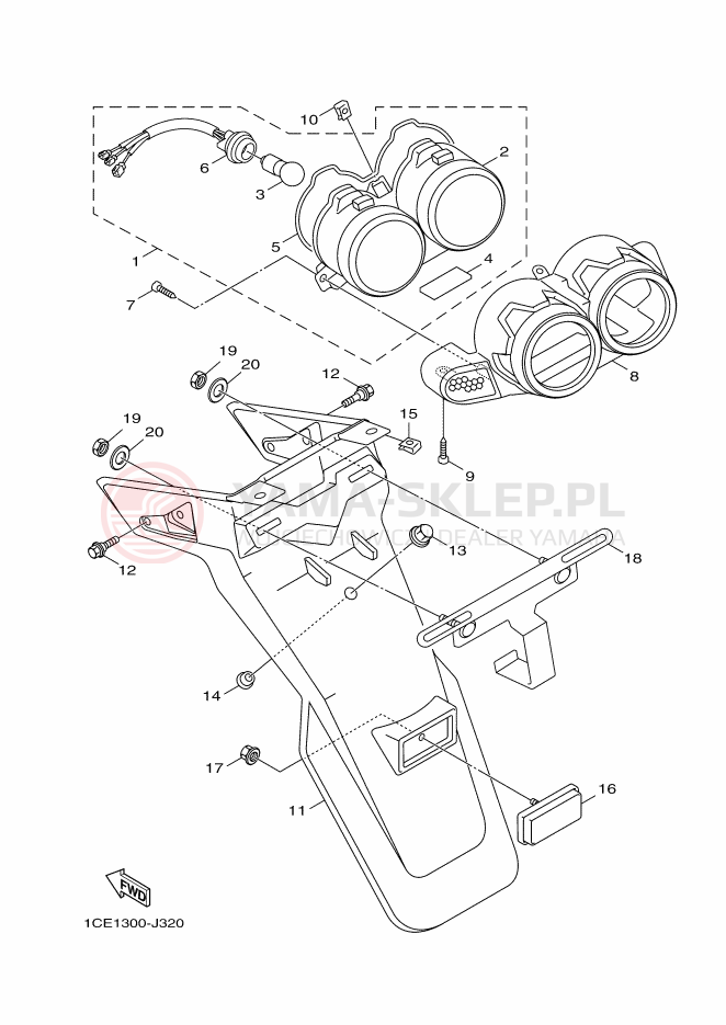 Schemat "Oświetlenie tył" do Yamaha BWS 125
