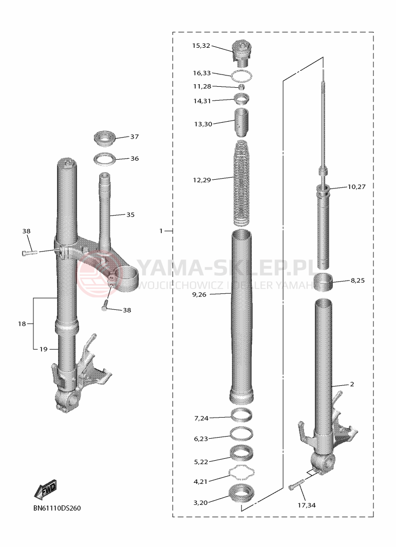 Schemat "Amortyzatory przód" do Yamaha YZF-R6