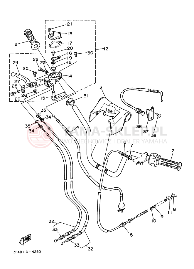 Schemat "Kierownica i osprzęt" do Yamaha YFA-1