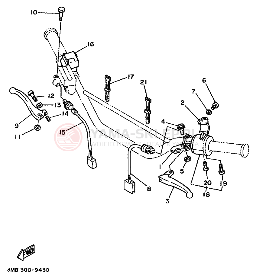 Schemat "Kierownica i osprzęt" do Yamaha DT125RE