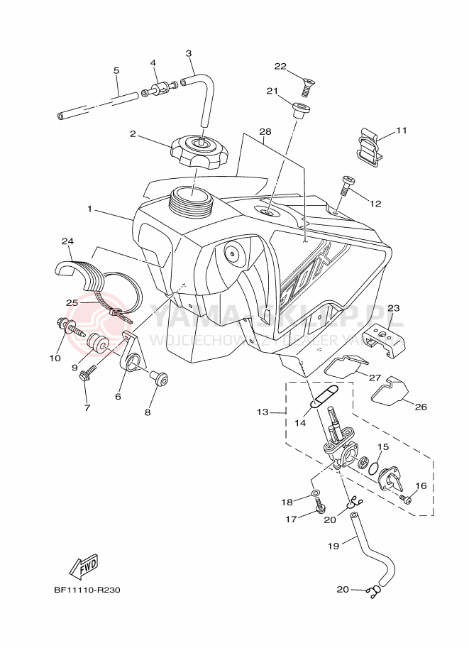 Schemat "zbiornik paliwa" do Yamaha YZ250X