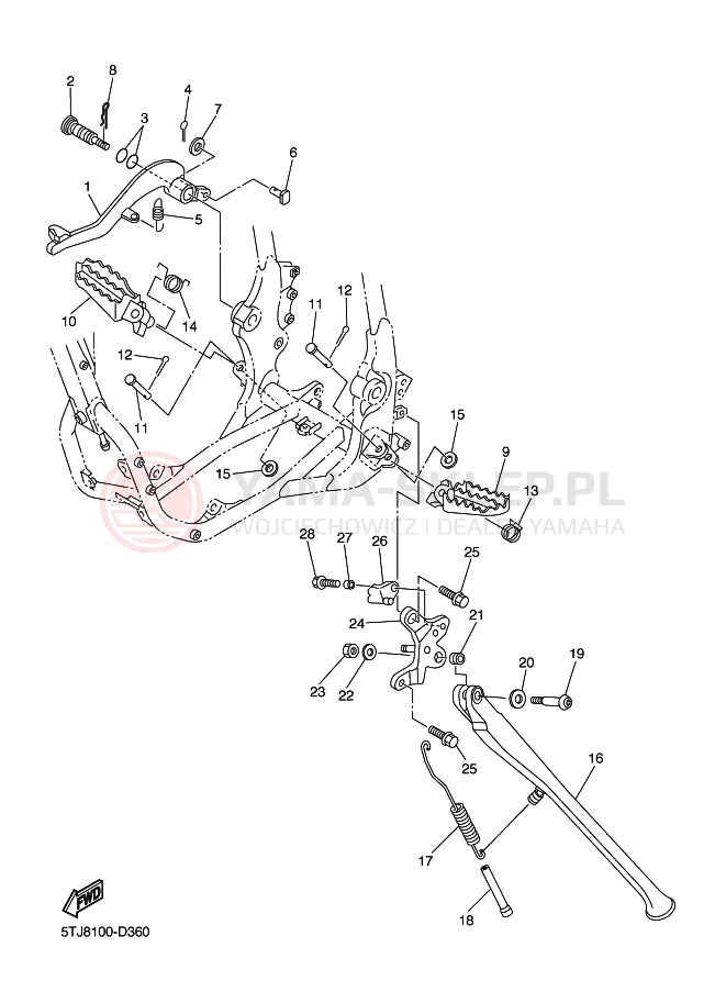 Schemat "Stopka postojowa i podnóżki" do Yamaha WR250F