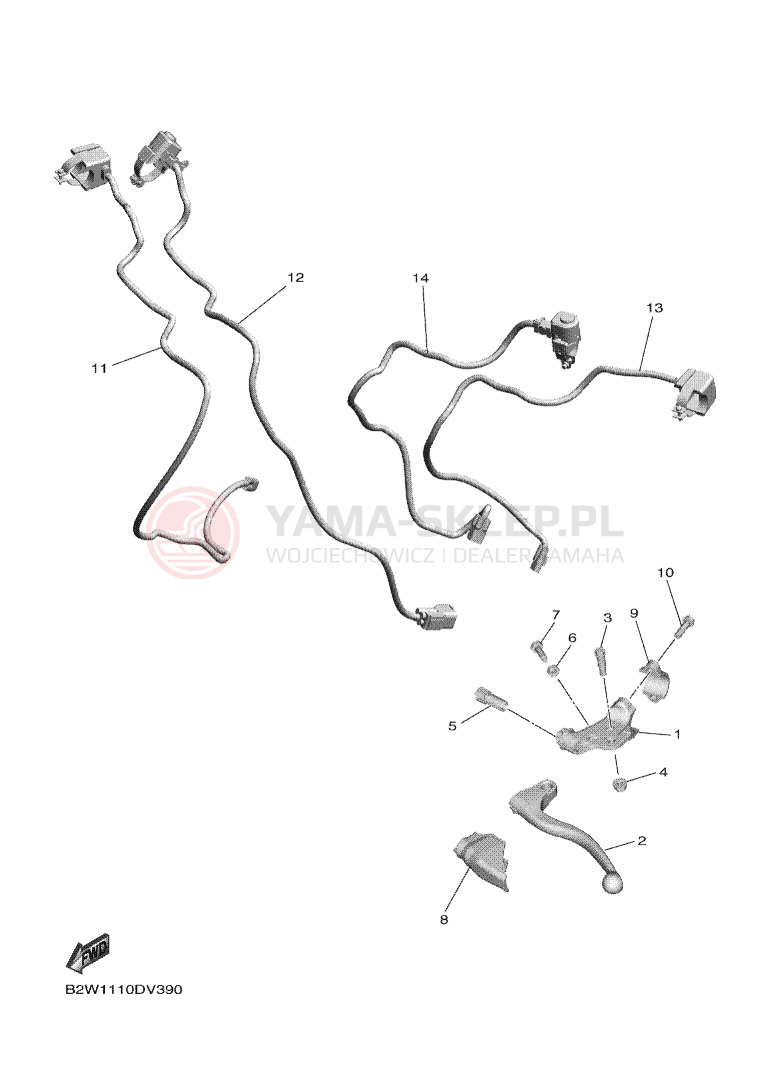 Schemat "Kierownica i osprzęt" do Yamaha YZ450F