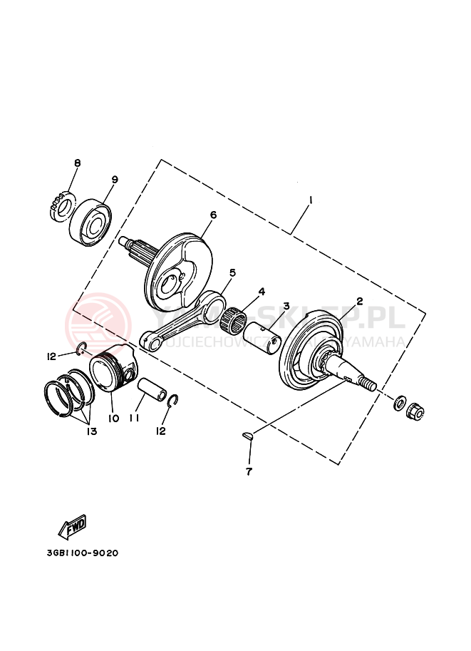 Schemat "Wał korbowy, tłok" do Yamaha CHAMP