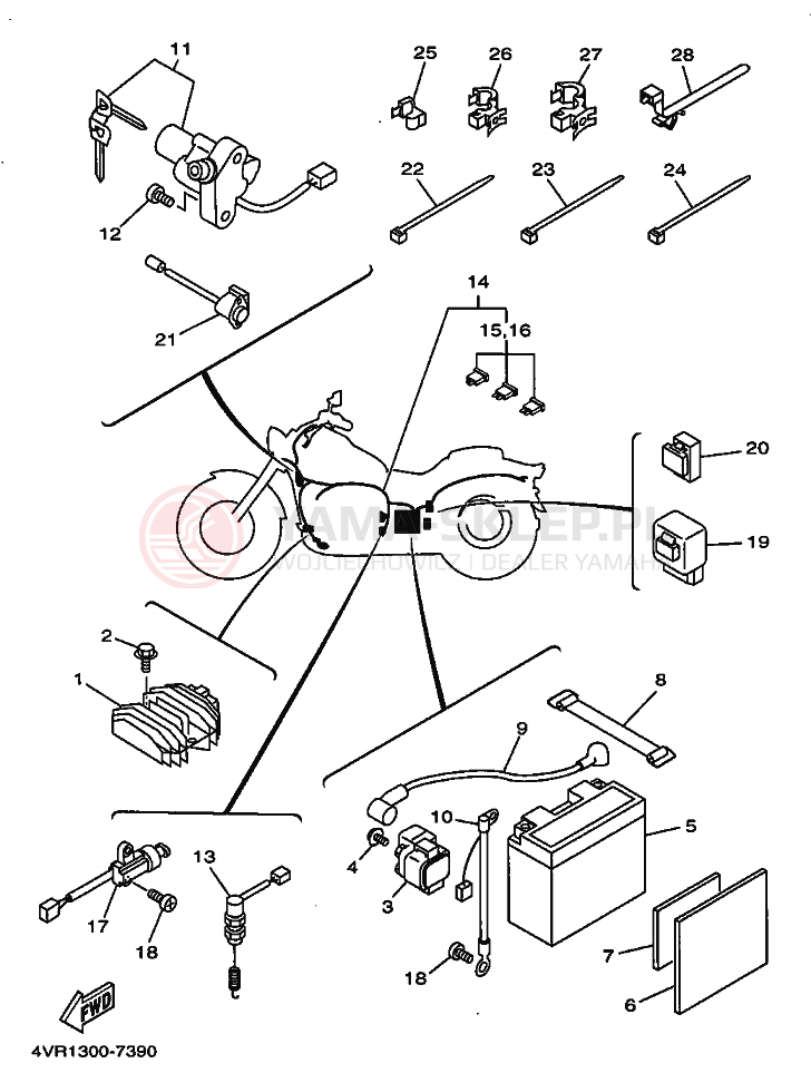 Schemat "układ elektryczny" do Yamaha XVS650 DRAGSTAR
