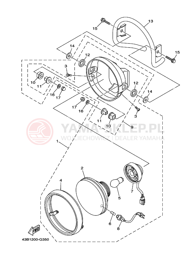 Schemat "Lampa przód" do Yamaha YBR125EGS