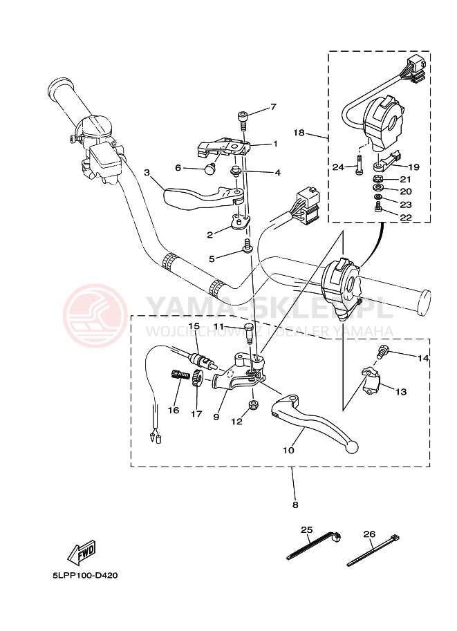 Schemat "Kierownica i osprzęt" do Yamaha YFM660RT