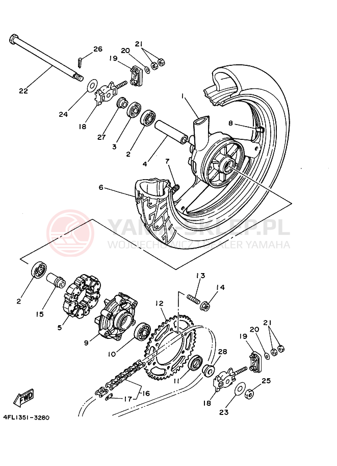 Schemat "Koło tył" do Yamaha TZR125
