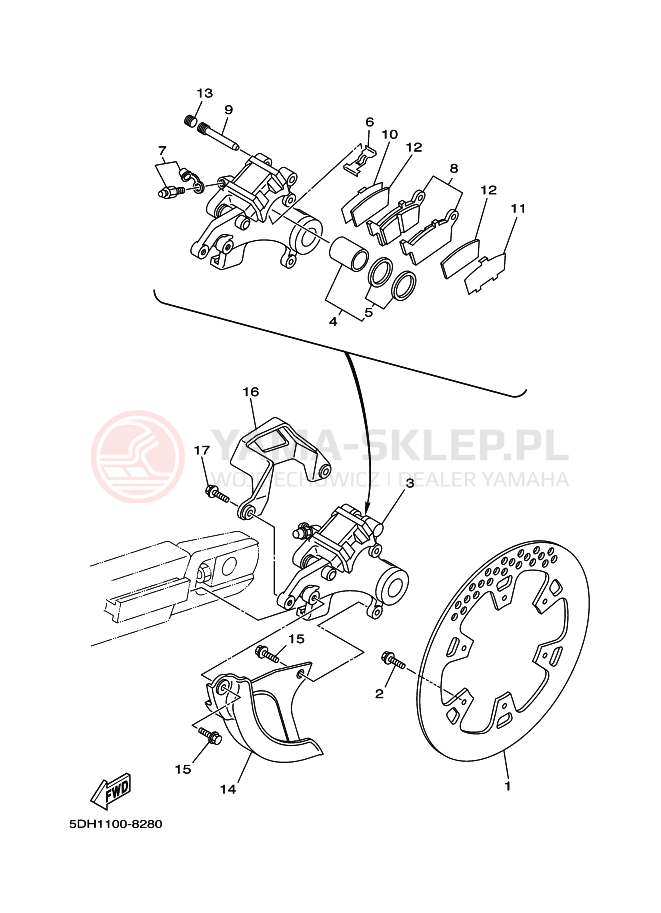 Schemat "Zacisk hamulcowy tylny" do Yamaha WR250Z