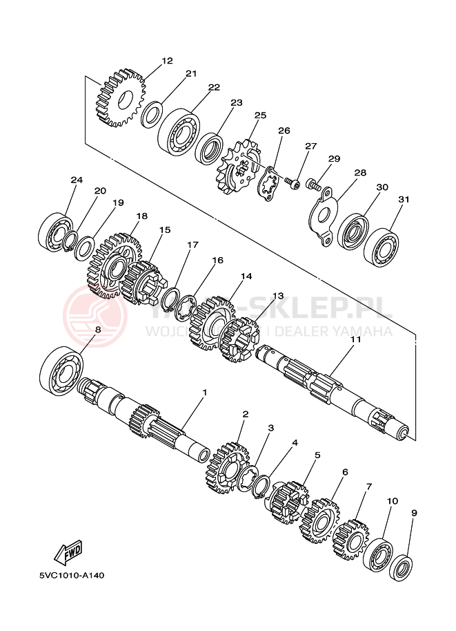 Schemat "Skrzynia biegów " do Yamaha TW225E
