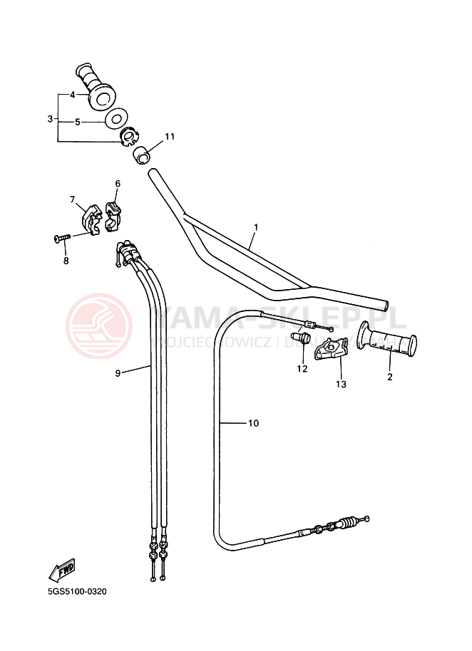 Schemat "Kierownica i osprzęt" do Yamaha WR400F