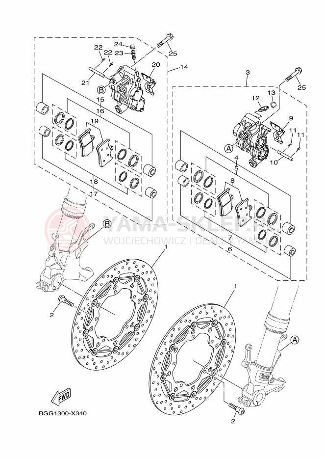 Schemat "Zacisk hamulcowy + tarcza przód" do Yamaha MT-10 SP