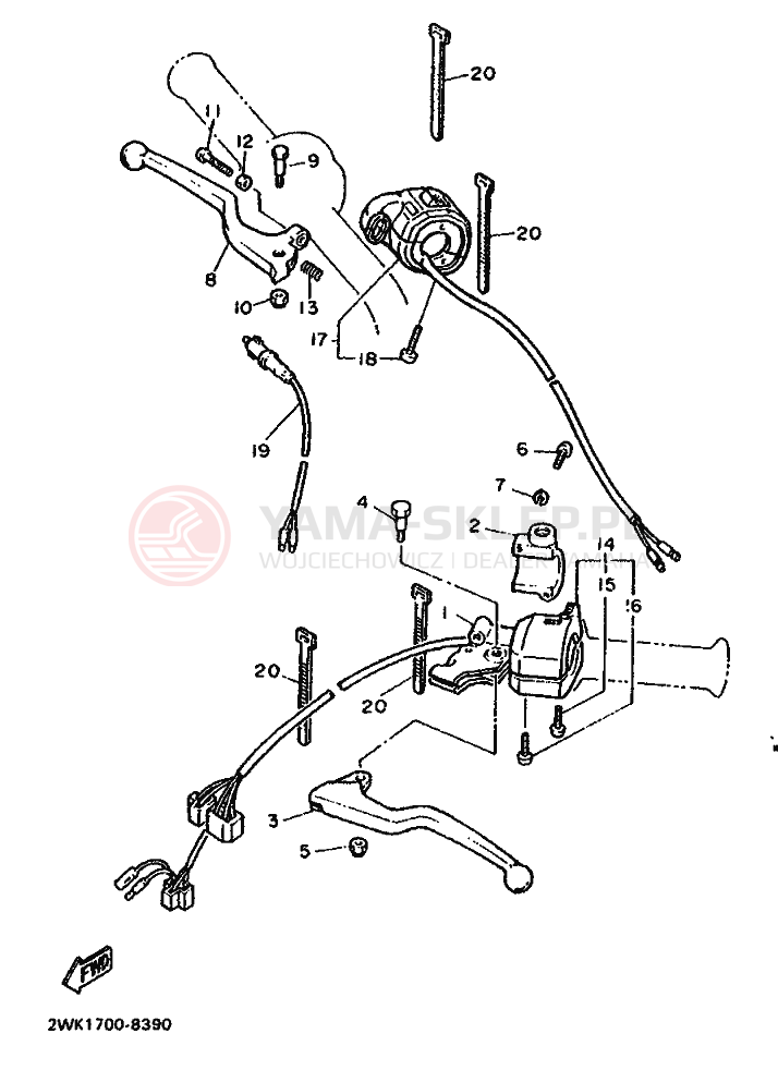 Schemat "Kierownica i osprzęt" do Yamaha XT500T