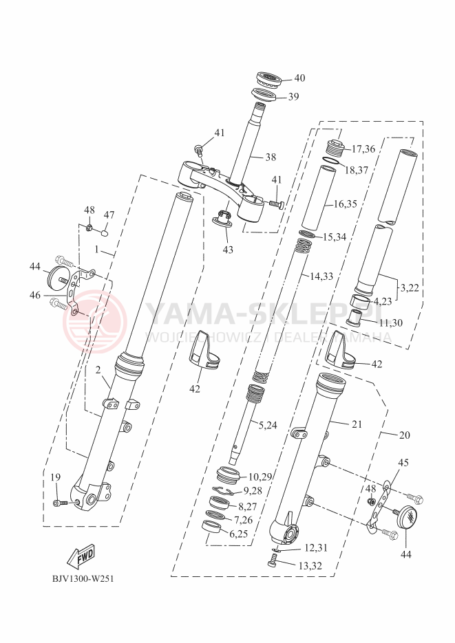 Schemat "Amortyzatory przód" do Yamaha XSR700