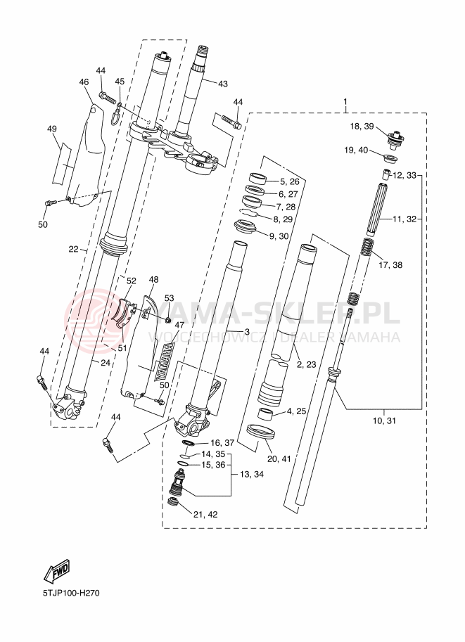 Schemat "Amortyzatory przód" do Yamaha WR450F