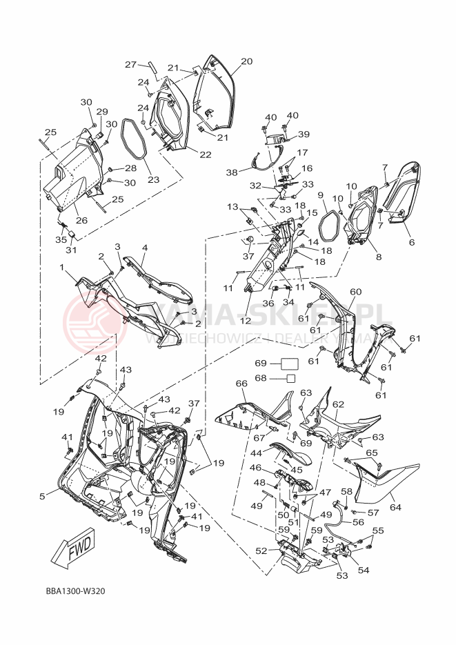 Schemat "Nadwozie przód" do Yamaha XMAX 300