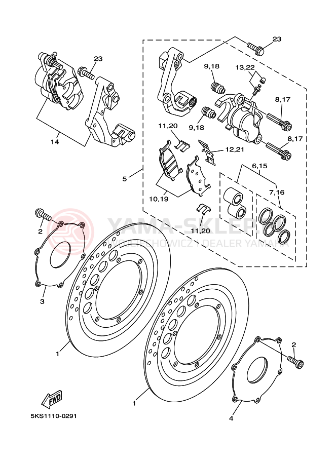 Schemat "Zacisk hamulcowy + tarcza przód" do Yamaha XVS1100 XVS11RC V STAR 1100