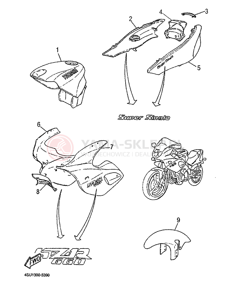 Schemat "Elementy nadwozia" do Yamaha SRZ660