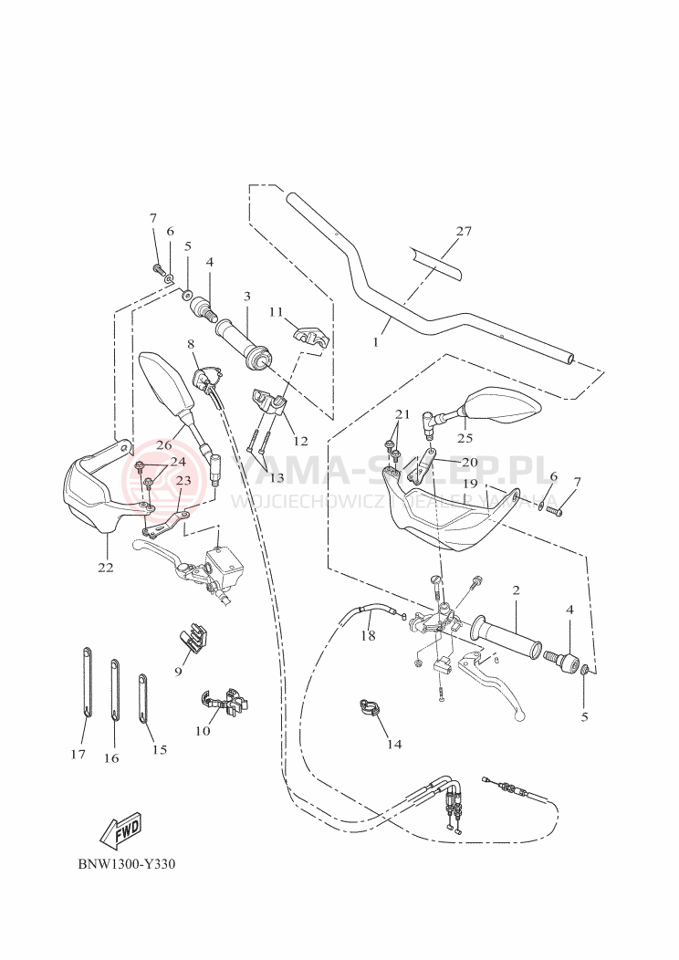 Schemat "Kierownica i osprzęt" do Yamaha TENERE 700