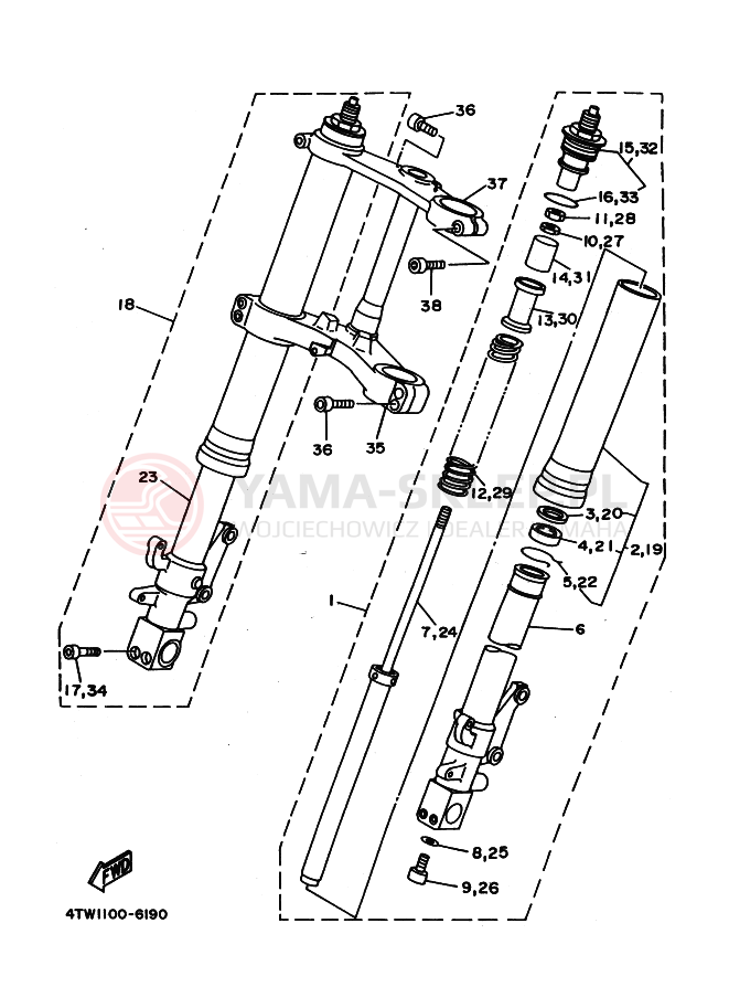 Schemat "Amortyzatory przód" do Yamaha TZ250