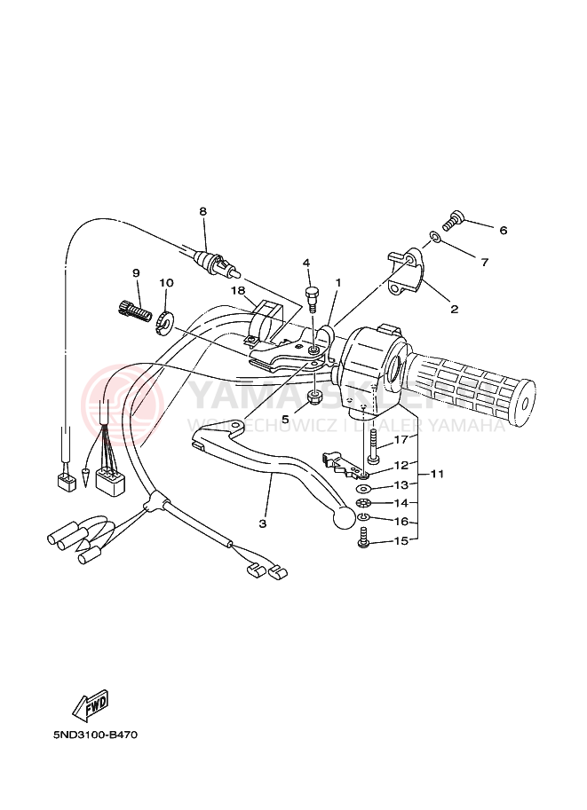 Schemat "Kierownica i osprzęt" do Yamaha KODIAK 4WD