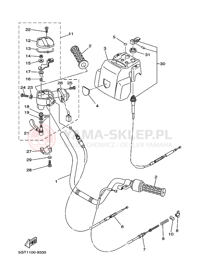 Schemat "Kierownica i osprzęt" do Yamaha YFM600FWA