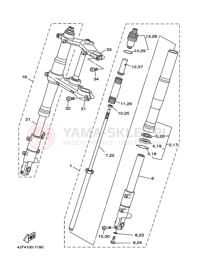 Schemat "Amortyzatory przód" do Yamaha TZ125