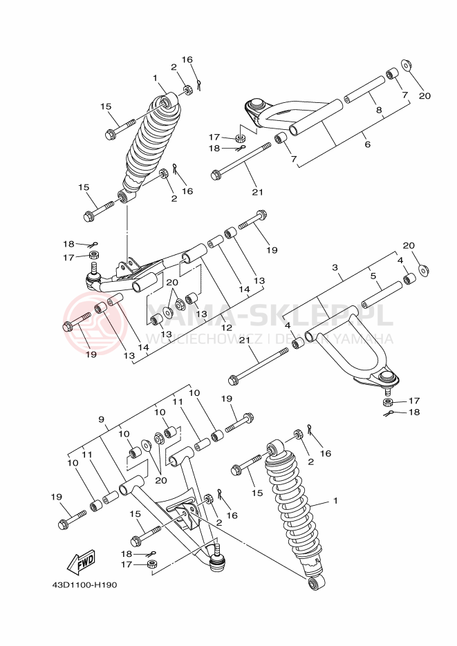 Schemat "PRZEDNIE ZAWIESZENIE KOŁA" do Yamaha YFM90R