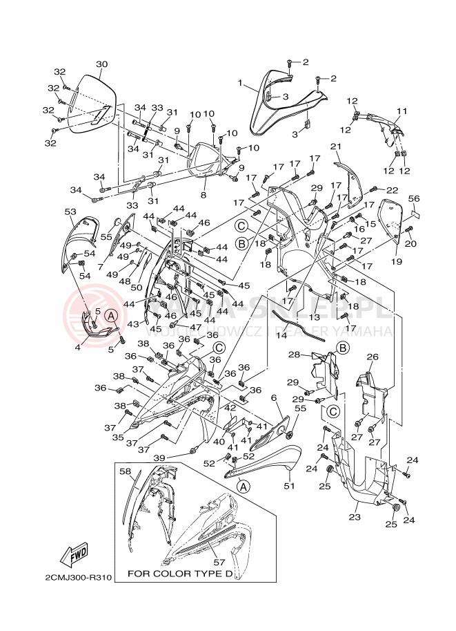 Schemat "Nadwozie przód" do Yamaha TRICITY 125