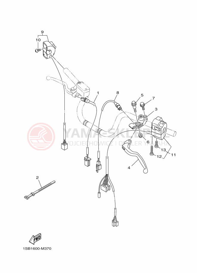 Schemat "Kierownica i osprzęt" do Yamaha XTZ125E