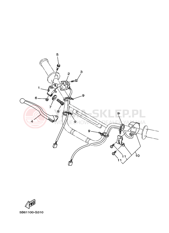Schemat "Kierownica i osprzęt" do Yamaha TT-R110E