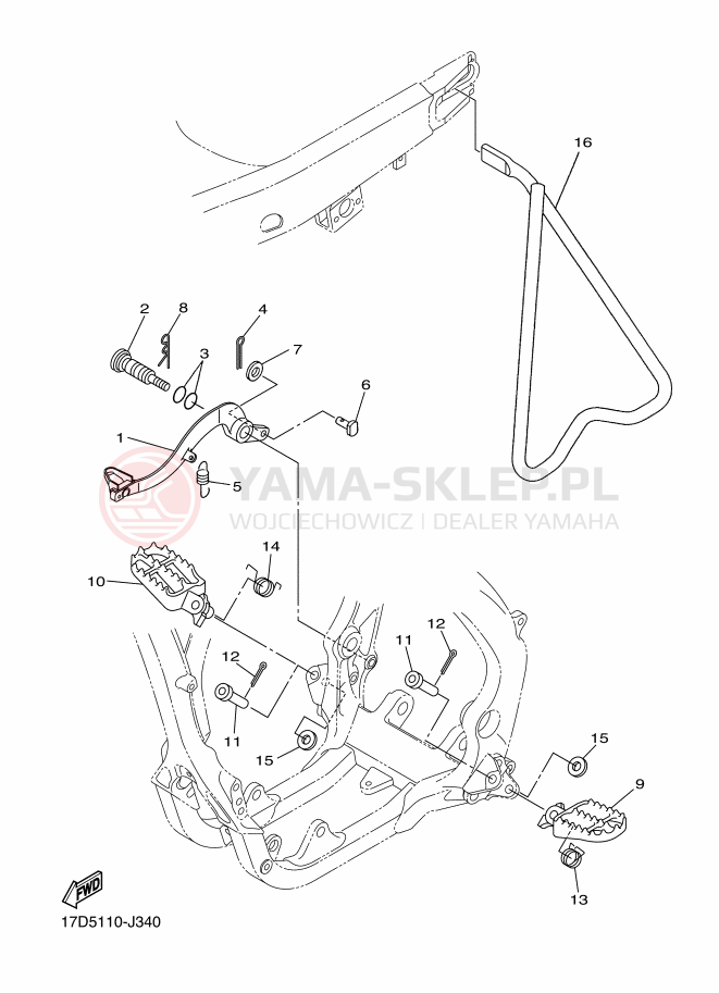 Schemat "Stopka postojowa i podnóżki" do Yamaha YZ250F