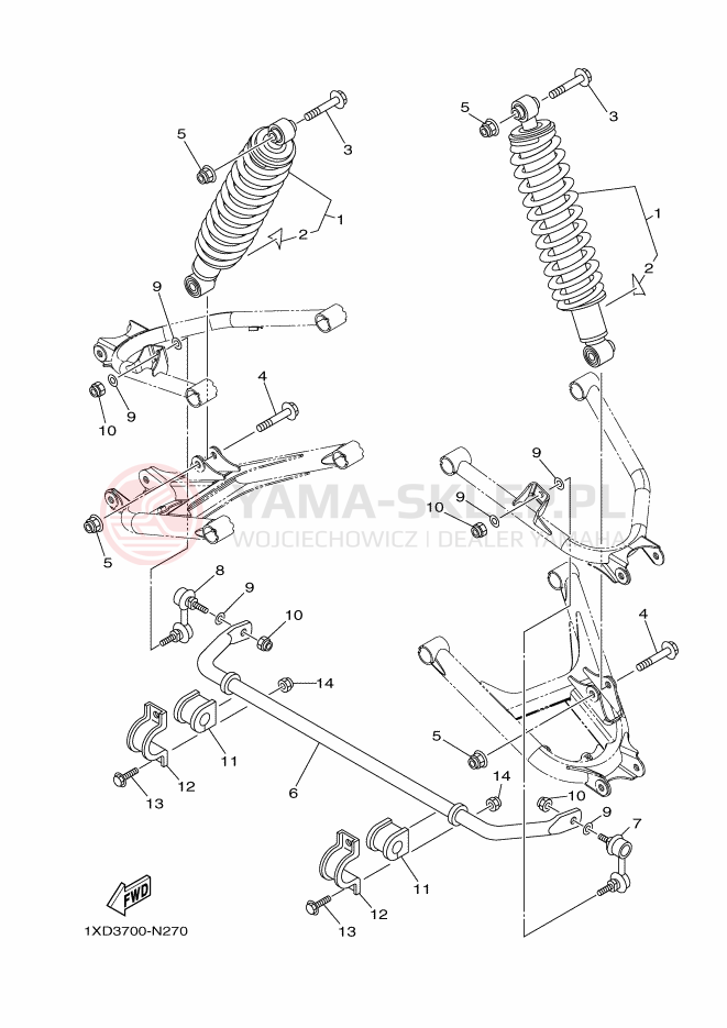 Schemat "zawieszenie tył" do Yamaha YXM700PE