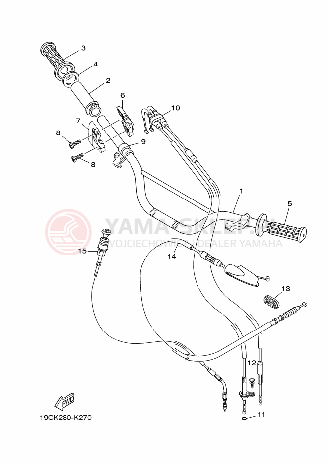 Schemat "Kierownica i osprzęt" do Yamaha TT-R125LW