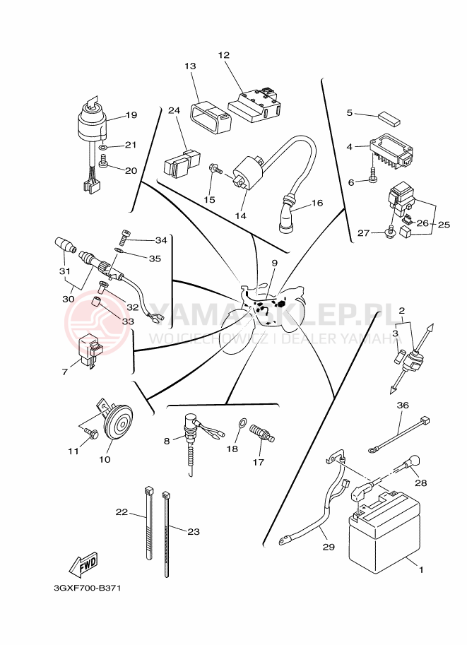Schemat "układ elektryczny" do Yamaha AG200F