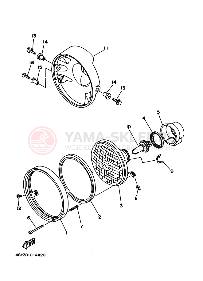 Schemat "Lampa przód" do Yamaha TT250R RAID TT250RRAID Raid