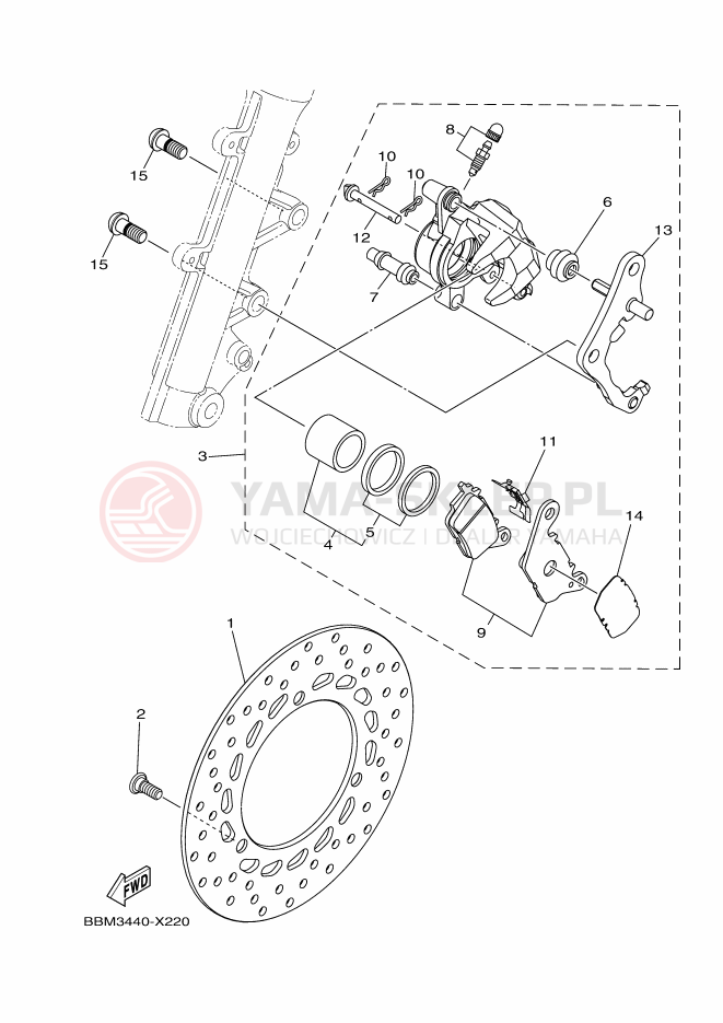 Schemat "Zacisk hamulcowy + tarcza przód" do Yamaha NMAX 125