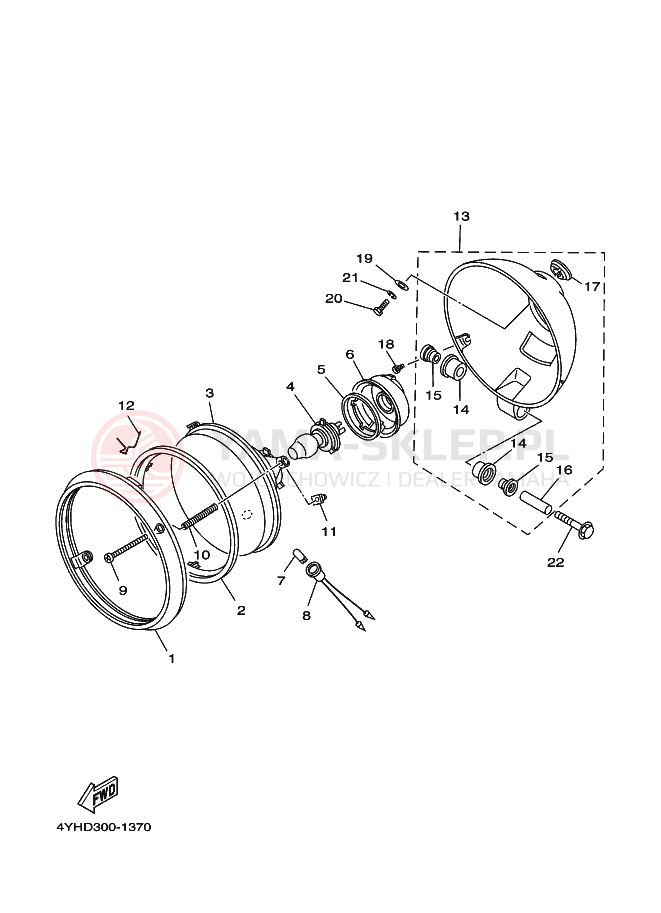 Schemat "Lampa przód" do Yamaha XV535 VIRAGO