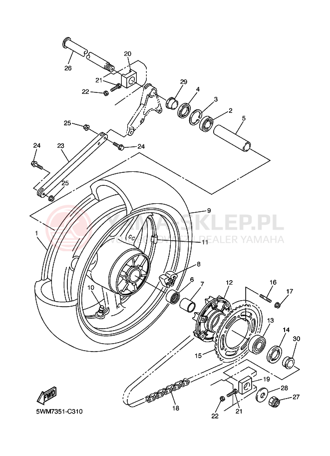 Schemat "Koło tył" do Yamaha XJR1300