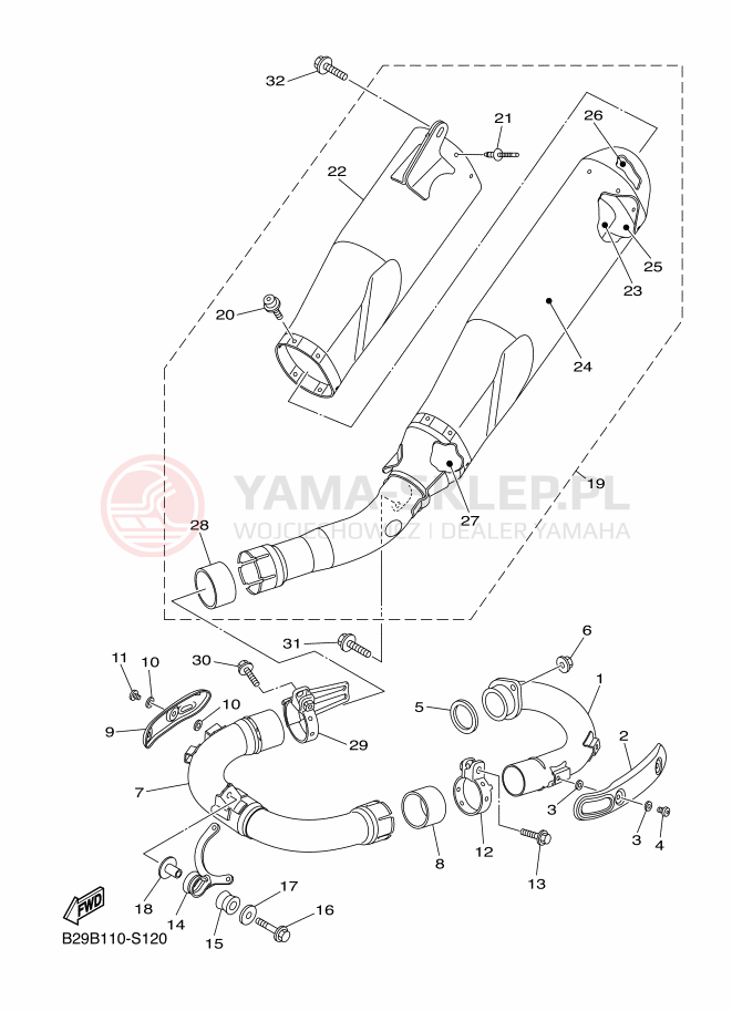 Schemat "Wydech końcowy" do Yamaha YZ250FX