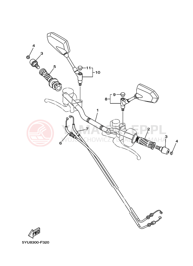 Schemat "Kierownica i osprzęt" do Yamaha MT01