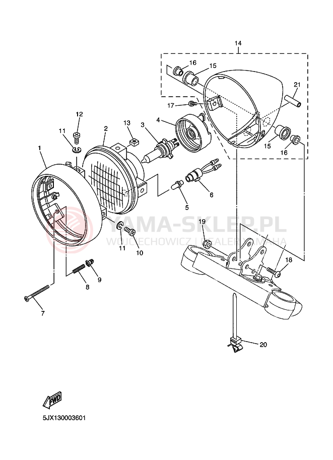 Schemat "Lampa przód" do Yamaha XVS125 DRAGSTAR