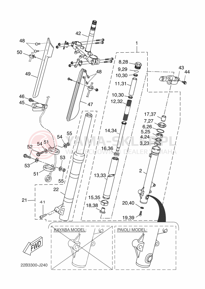 Schemat "Amortyzatory przód" do Yamaha WR125R