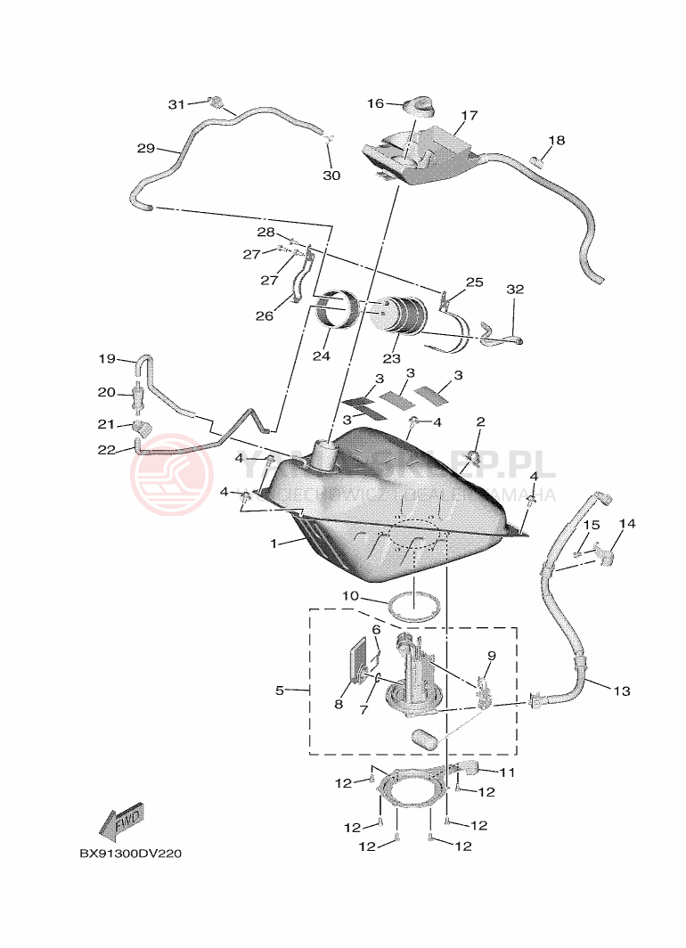 Schemat "zbiornik paliwa" do Yamaha TRICITY 300