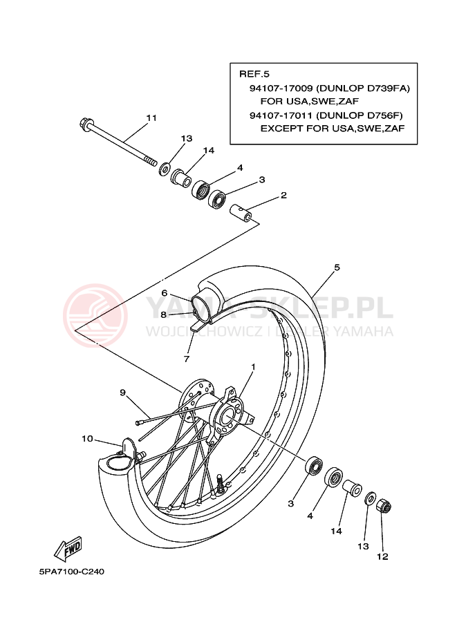 Schemat "Koło przód" do Yamaha YZ85