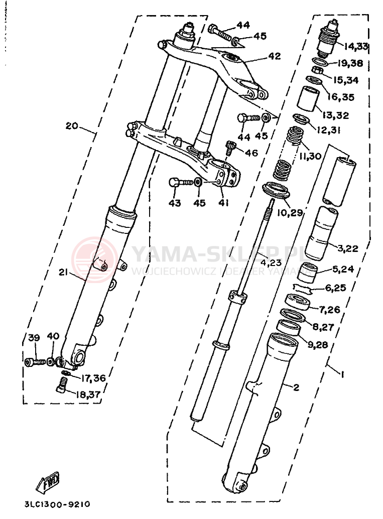Schemat "Amortyzatory przód" do Yamaha TZ250